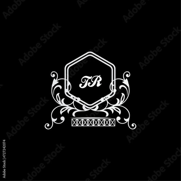 Fototapeta TR Letter, letter TR logo manual elegant minimalist signature logotype. TR luxury crown monogram with the hexagon. Elegant emblem and graceful calligraphy.
