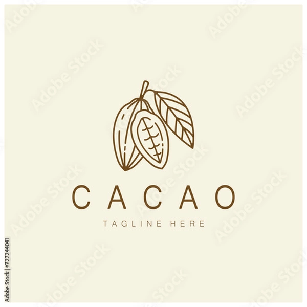 Fototapeta cocoa logo,cocoa bean,cocoa tree,cocoa branches and leaves,chocolate mix on white background,vintage,modern,simple,minimalist icon illustration template design vector