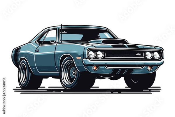 Fototapeta Vintage American muscle car vector illustration, classic retro custom muscle car design template isolated on white background