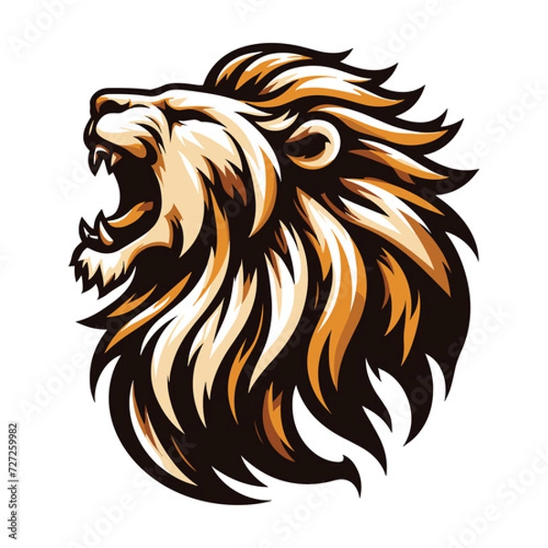 Fototapeta Wild roaring lion head face vector illustration, zoology illustration, majestic predator safari animal big cat design template isolated on white background