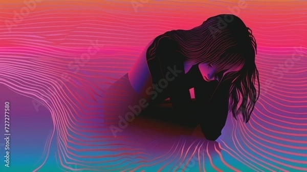 Fototapeta Abstract art of a colorful silhouette of a sad woman.