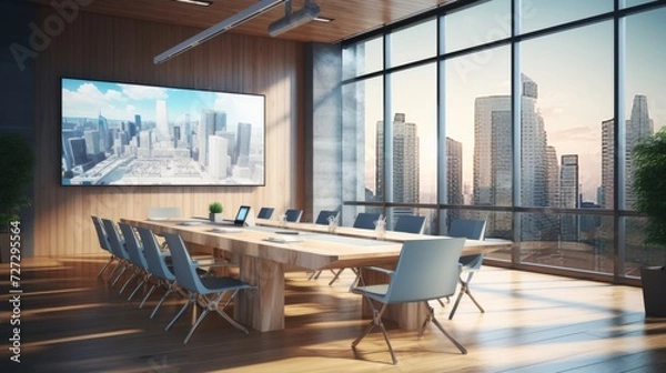 Obraz Large Conference Room With Wall-Mounted Screen