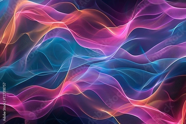 Fototapeta Colorful abstract wave patterns with neon glow. Futuristic background. Design for wallpaper, banner, poster. Cyberpunk aesthetics