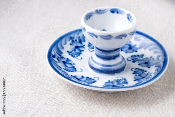 Fototapeta blue pattern plate for boiled egg on breckfast
