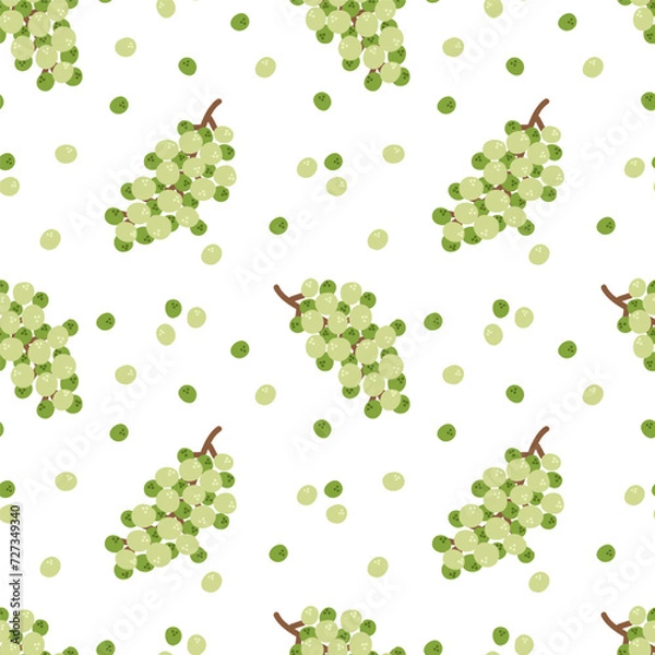 Obraz Green grape seamless pattern on a white background. Cute hand drawn illustration