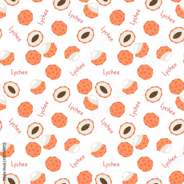 Obraz Lychee seamless pattern on a white background. Cute hand drawn illustration