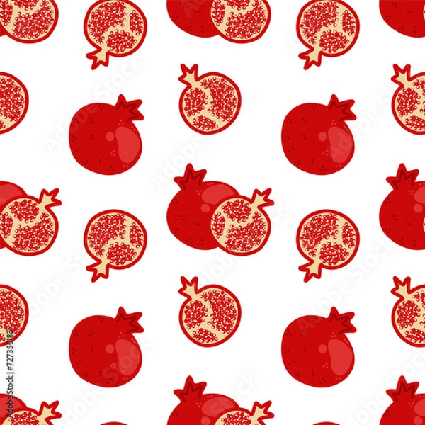Obraz Pomegranate seamless pattern on a white background. Cute hand drawn illustration