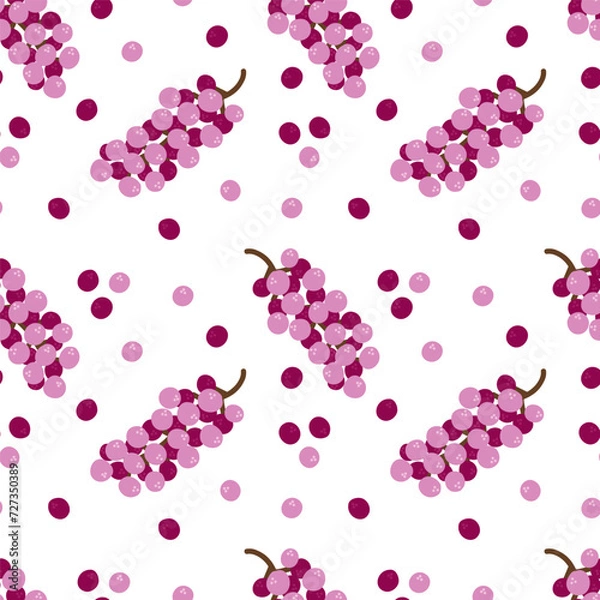 Obraz Red grape seamless pattern on a white background. Cute hand drawn illustration