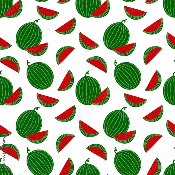 Obraz Watermelon seamless pattern on a white background. Cute hand drawn illustration
