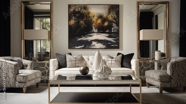 Fototapeta Include oversized artwork or a large decorative mirror as a focal point, adding to the grandeur of the Hollywood-inspired living roomar