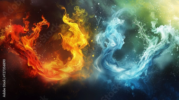 Fototapeta Abstract background of fire and water element intertwining in a dynamic dance wallpaper