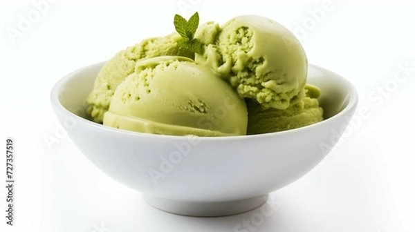 Obraz Close-up of a Delicious Plate of Matcha Green Tea Ice Cream on a White Background