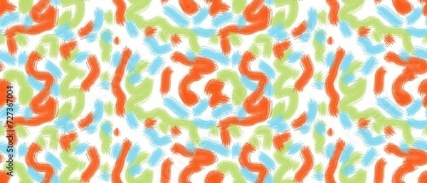Fototapeta Seamless abstract pattern. Simple background with green, orange, blue, white texture. Digital brush strokes background. Lines. Design for textile fabrics, wrapping paper, background, wallpaper, cover