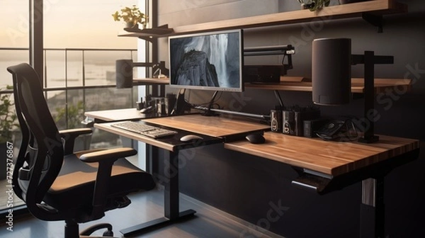 Fototapeta Utilize adjustable standing desks and ergonomic chairs for a comfortable and health-conscious workspacear