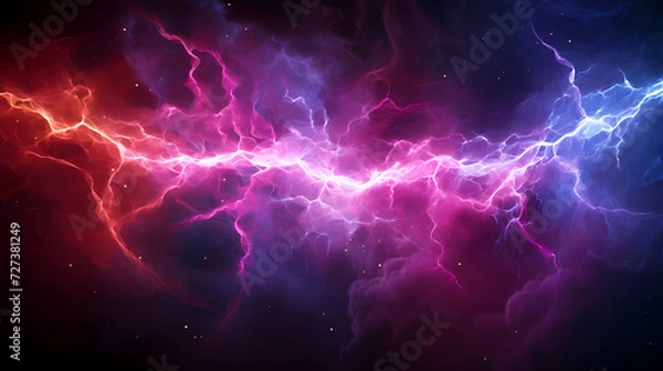 Obraz Roaring thunderstorm, shocking lightning shines in the dark sky