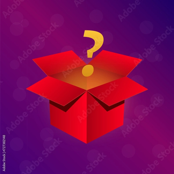 Obraz Magic box. Cardboard box with glow lighting inside, opened gift container vector illustration