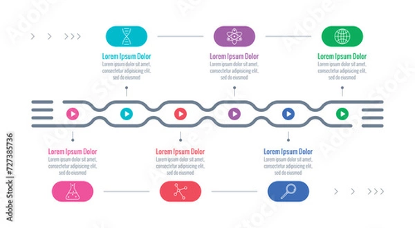 Fototapeta six-step infographic. horizontal bar infographic. timeline template
