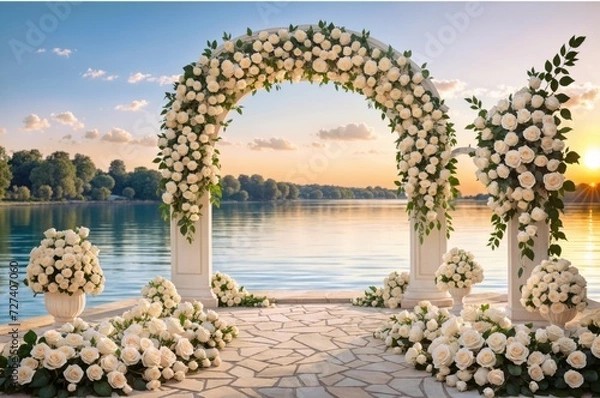 Obraz Romantic Wedding Archway Overlooking the Lake