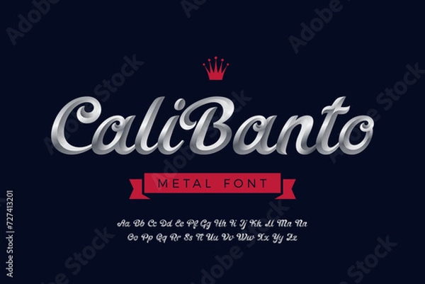 Obraz 3D Metallic Calligraphic Script Font Vector Design. Lettering Calligraphy Trending Typeface Color Gradient Metal Steel.