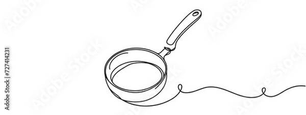 Obraz Frying pan icon line continuous drawing vector. One line Frying pan icon vector background. Frying pan icon. Continuous outline of a Frying pan icon.