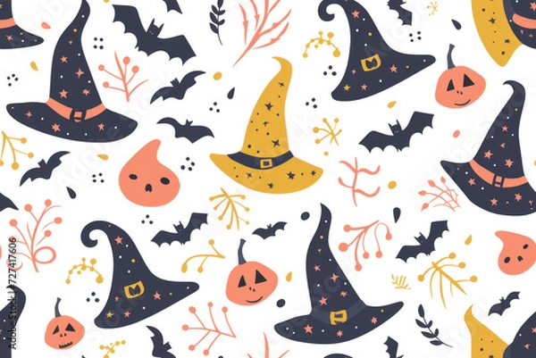 Obraz Pastel Halloween Pattern on Transparent Background