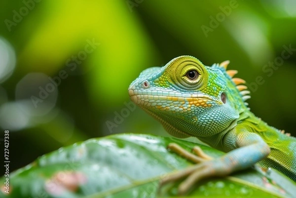 Fototapeta green iguana on a leaf