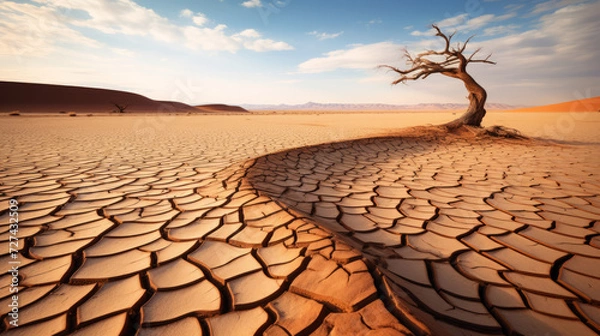 Fototapeta Lone Tree Standing in Desert Landscape