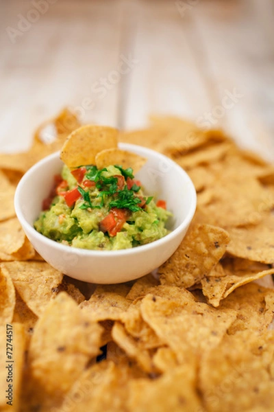 Fototapeta Guacamole with Tortilla Chips
