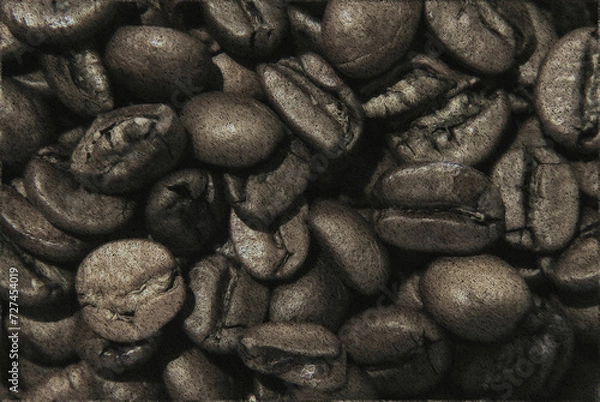 Obraz Coffee beans wallpaper illustration; dark but contrasty, appropriate for wallpaper, background or large format print.