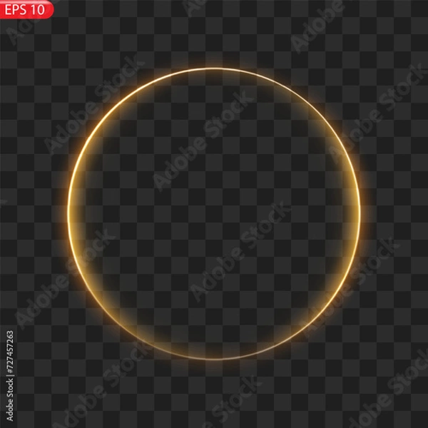 Obraz Gold circles frame with glitter light effect. A golden flash flies in a circle in a luminous ring.