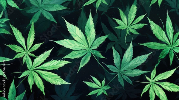Obraz Cannabis or hemp leaves in watercolor painting style on white background