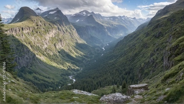 Obraz View over the mountains and waved river