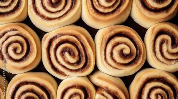Fototapeta Creative background. Cinnamon buns, ready to go to the oven. Rolls with cinnamon, butter and sugar