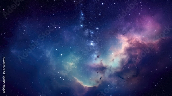 Obraz Beautiful colorful background. Galaxy or space in blue and purple colors with sparkles or lights or stars
