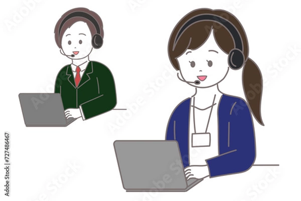 Fototapeta 斜め前後に座るオペレーターの女性と男性