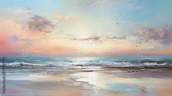 Obraz a sandy path towards ocean sunrise colours reflecting