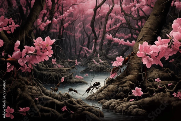 Obraz Ants in cherry blossom