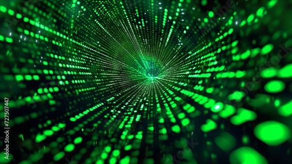 Fototapeta Digital Data Stream in Green Binary