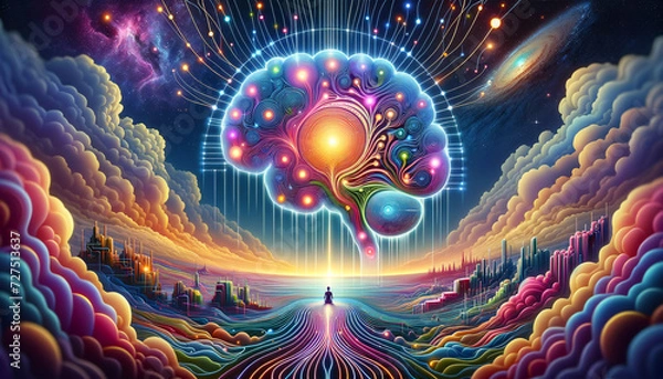 Obraz Neural Odyssey: Surreal Landscape with Vibrant Convolutional Network