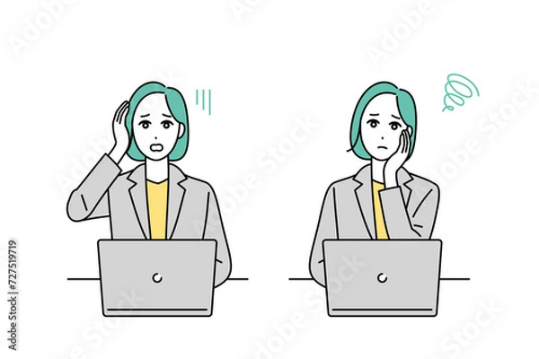 Fototapeta パソコン作業をするビジネスパーソンのイラスト