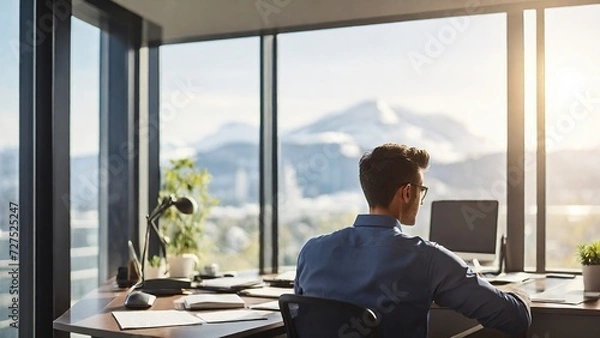 Obraz ai generatif man looking out window