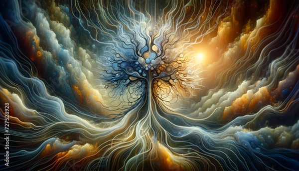 Obraz Abstract neural network with organic vines and vibrant colors