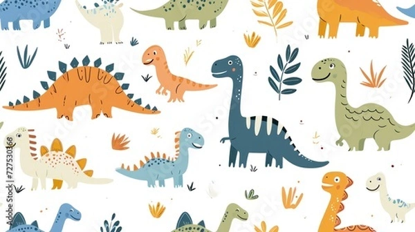 Fototapeta Vector illustration of doodle drawing prehistoric dinosaur on white background.
