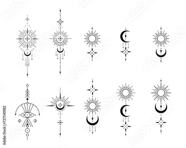 Obraz Vector set of Sacred geometric symbols on white background. Abstract mystic signs collection. Black linear shapes. For you design tattoo, print, posters, t-shirts, textiles.