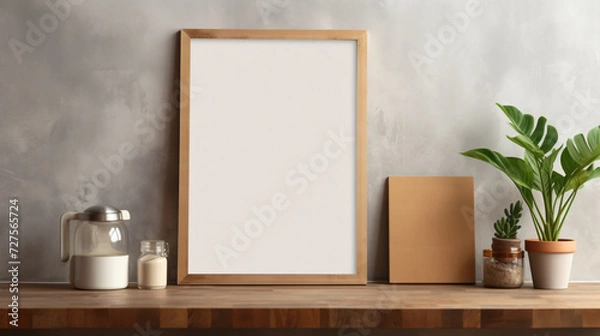 Fototapeta Mockup wall art frame, paper size Rustic, inviting Kitchen, light colored walls