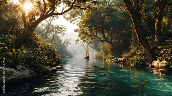 Fototapeta Landscape of a fisherman in a swamp lake