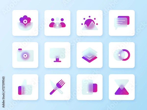 Fototapeta User Interface Glassmorphism Blur Effect Icon Collection