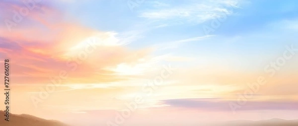 Obraz オレンジとブルー空のグラデーションに光がさす雲の美しい背景