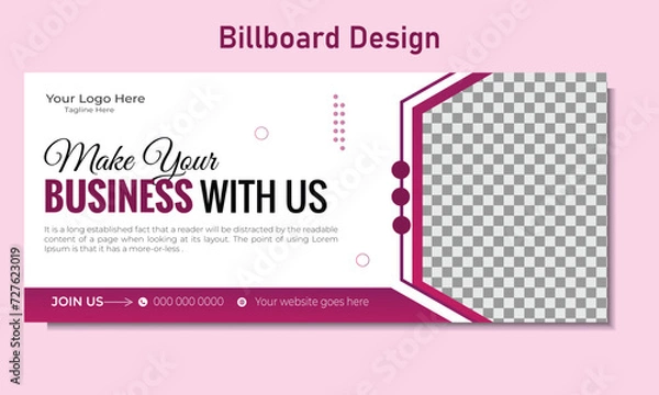 Fototapeta Billboard banner template vector design, advertisement, Realistic construction for outdoor advertising on city background . 
