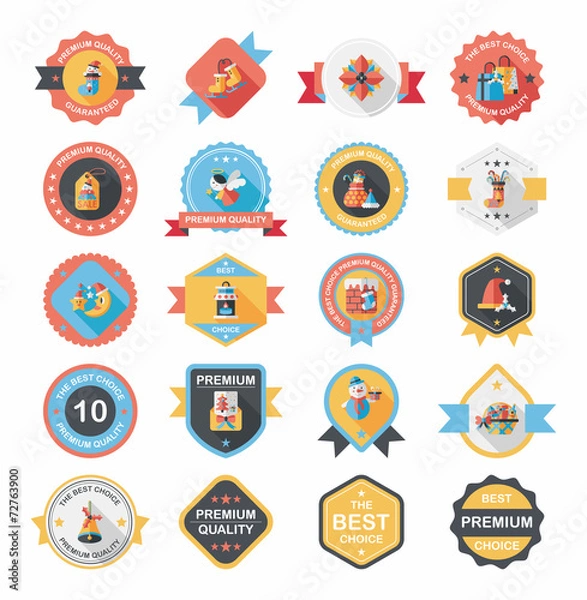 Fototapeta Christmas badge banner design flat background set, eps10